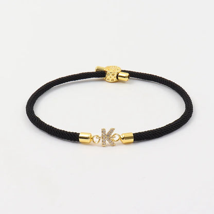 Pulseira de corda ajustável com iniciais A-Z