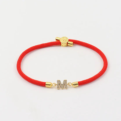 Pulseira de corda ajustável com iniciais A-Z