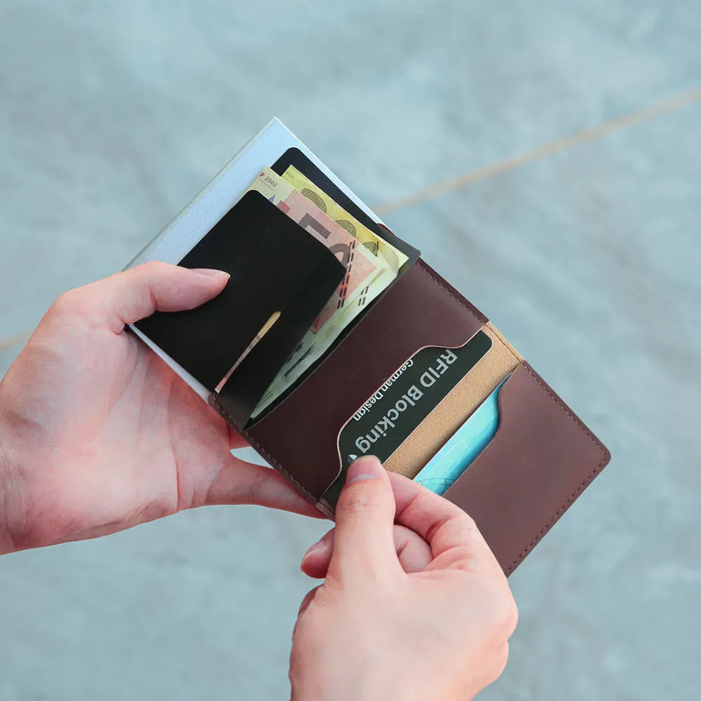 Carteira Ipermeável com Bloqueio Anti RFID, estojo de couro e sofisticação