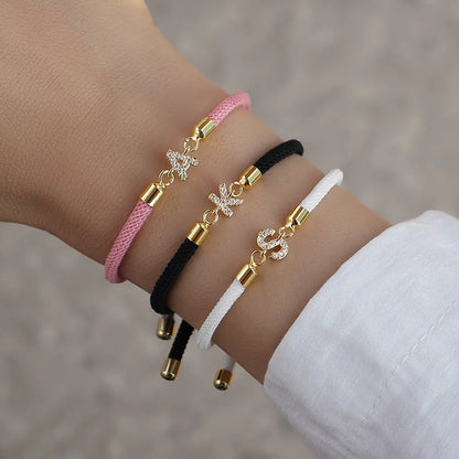 Pulseira de corda ajustável com iniciais A-Z